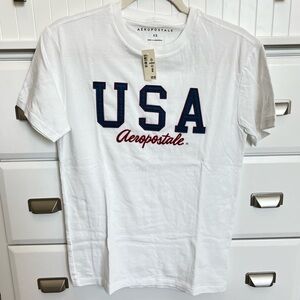 Aeropostale USA Appliqué Graphic Aero Short Sleeve T-Shirt Tee NWT White XS